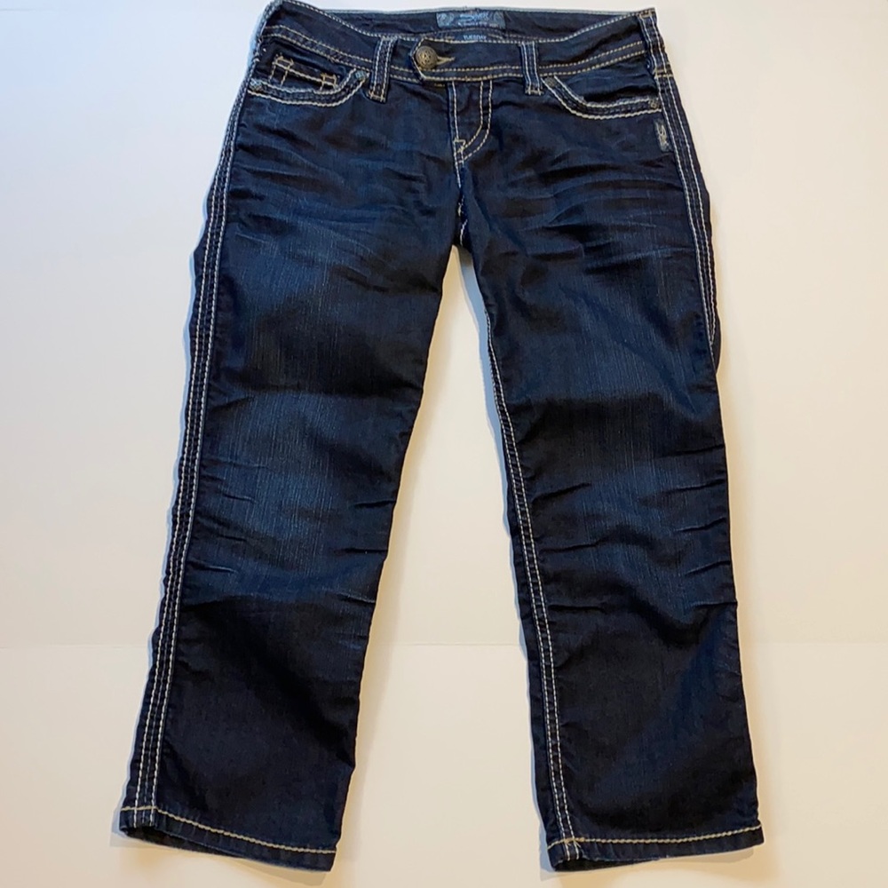 Silver Jeans SZ 27 Tuesday Skinny Crop Dark Blue Denim Blue Jeans D32e